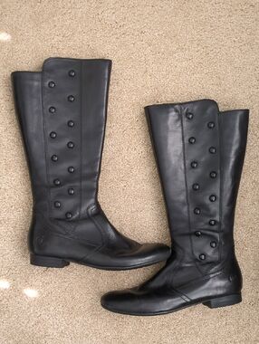 Born Martika Black Button-Detail Tall Leather Boots